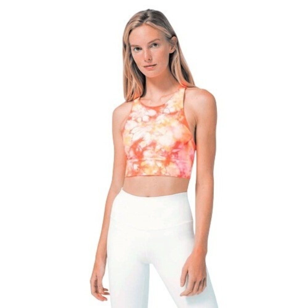 Lululemon Energy Bra High Neck Long Line Shibori Neon Orange Size 4